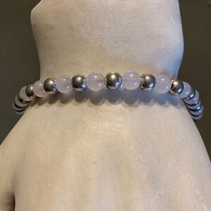 Beautiful sterling silver 925 and rose quartz beaded 7.5 inch bracelet